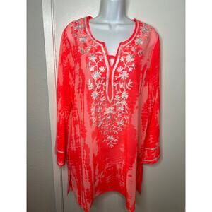 Fig & Vine Women's Sheer Embroidered Swimsuit Cover Up Hot Pink ~ Size L